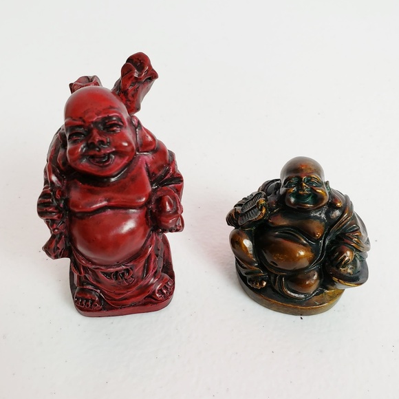 Vintage Other - Two Small Resin Smiling Buddha Figurines